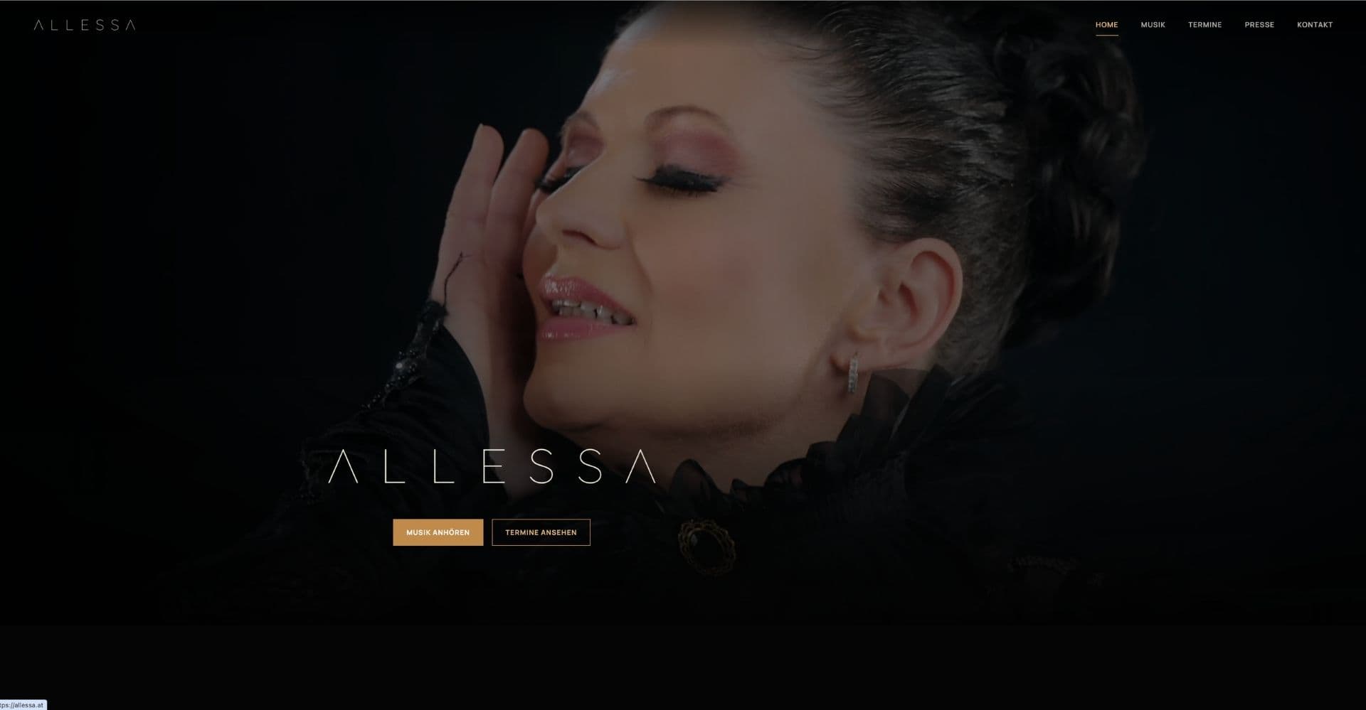 Dark cinematic website hero for Allessa