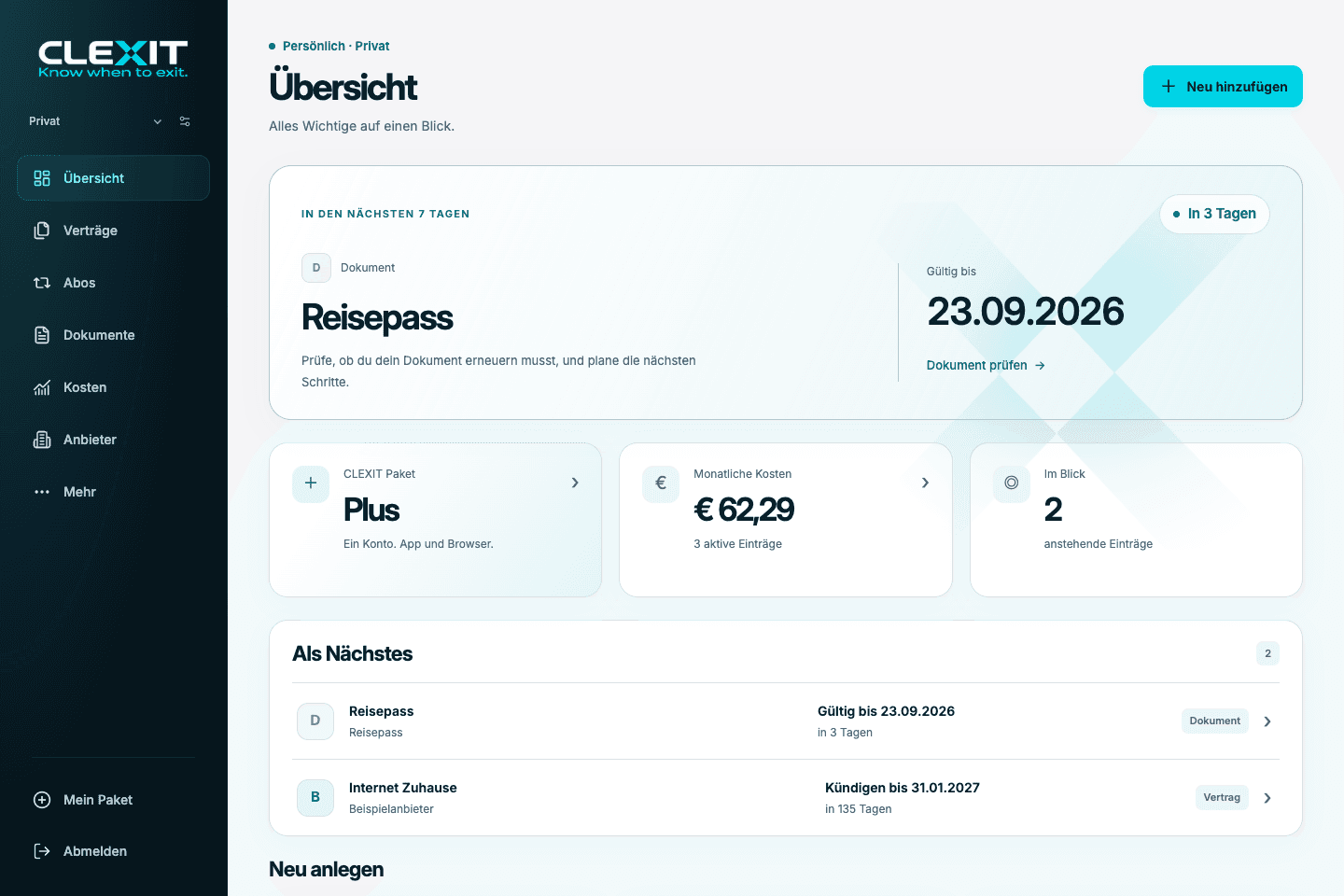 CLEXIT Website & App Desktop Ansicht 1
