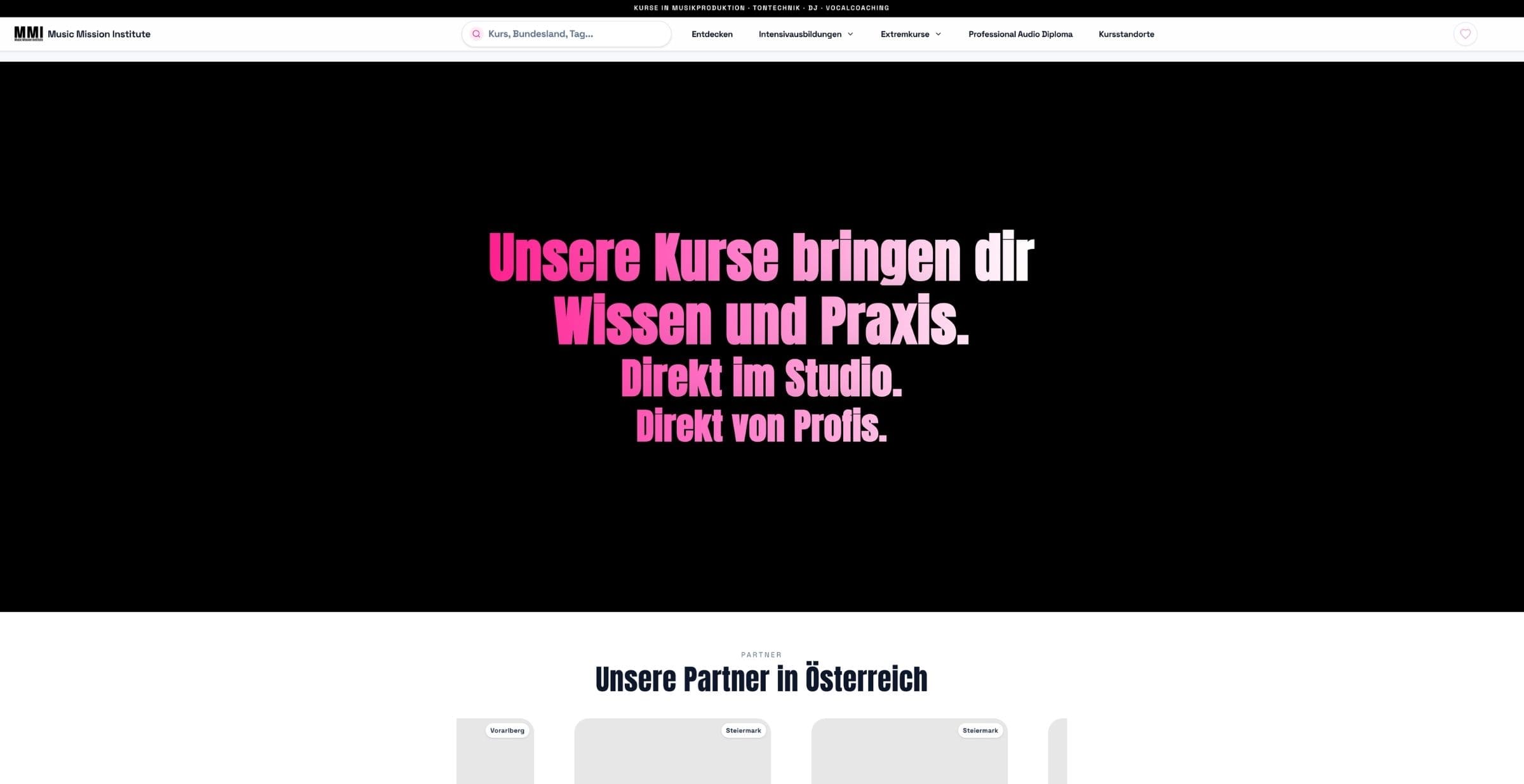Designsystem und Seitenaufbau der Kursplattform Galerie 1