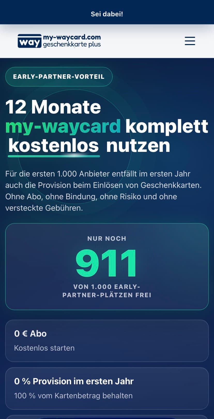 Anbieter-Akquise-Landingpage für my-waycard Mobile Ansicht 2
