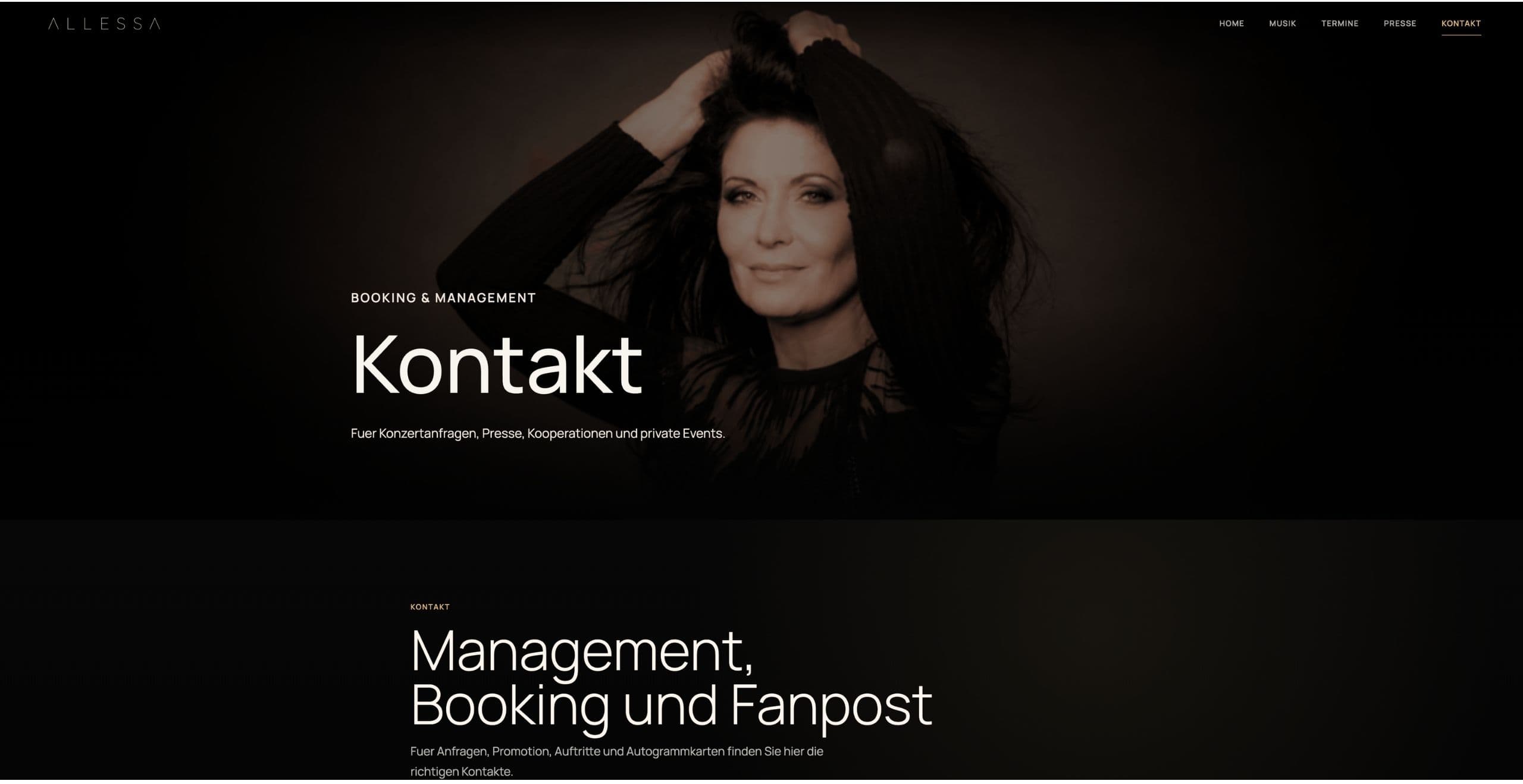 Artist Website für Allessa Desktop Ansicht 11