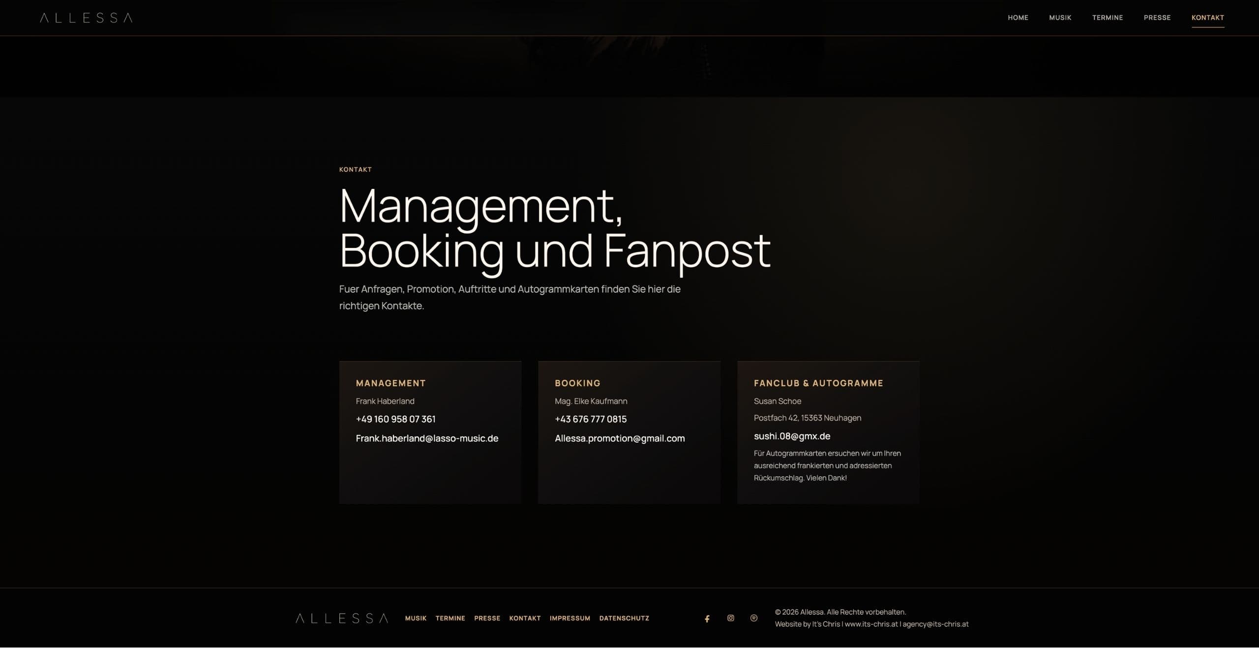 Artist Website für Allessa Desktop Ansicht 12