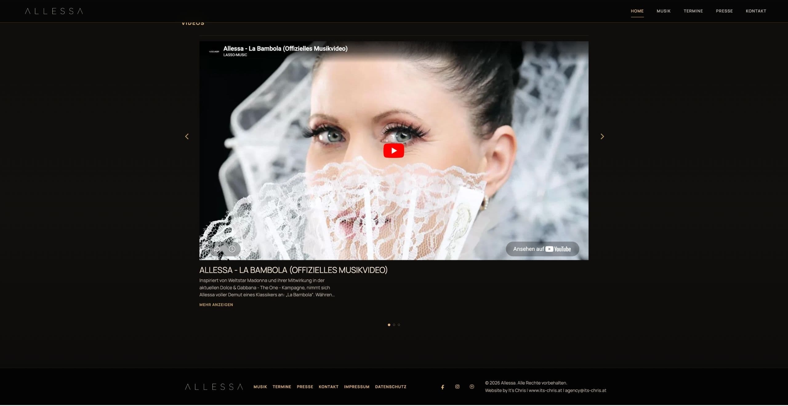 Artist Website für Allessa Desktop Ansicht 4