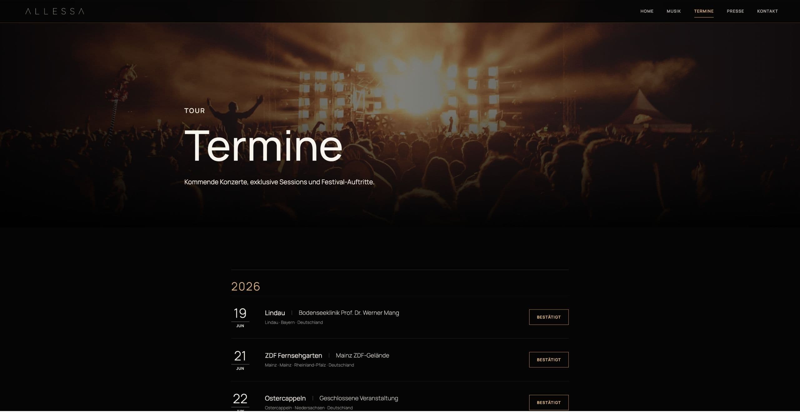 Artist Website für Allessa Desktop Ansicht 7