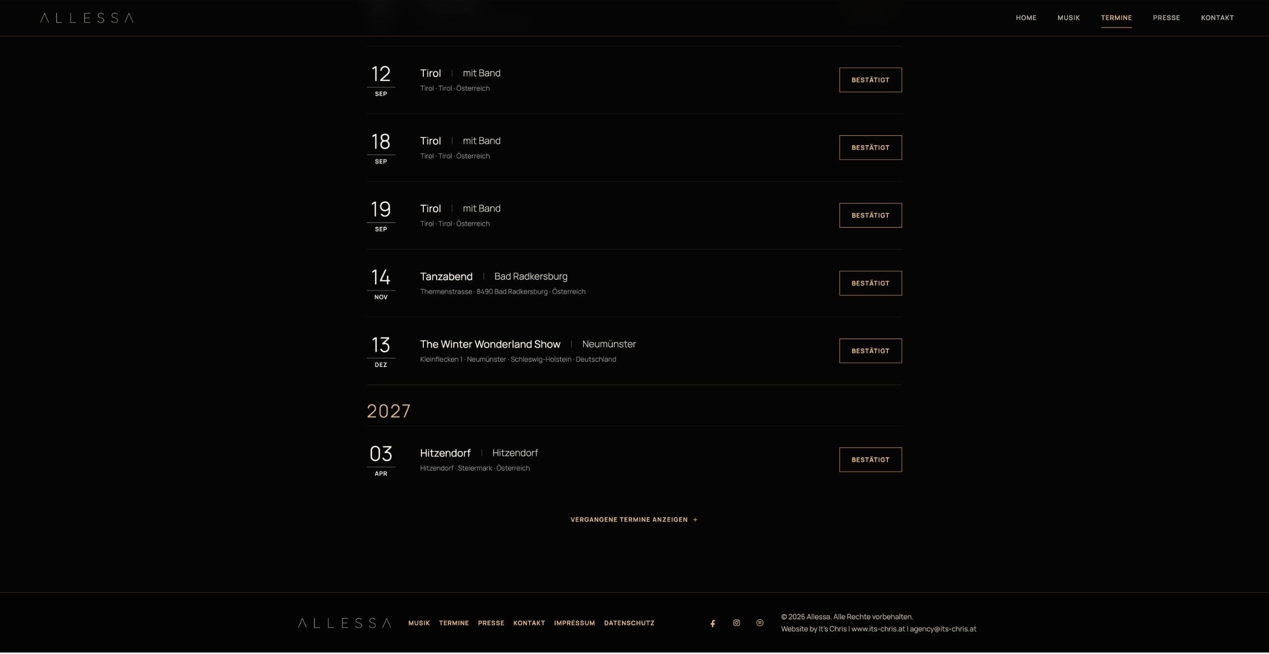 Artist Website für Allessa Desktop Ansicht 8