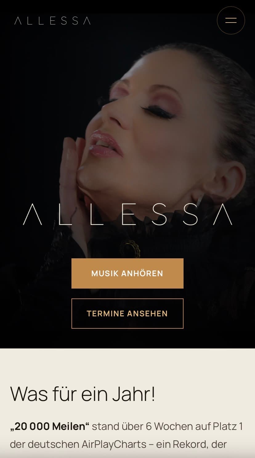 Artist Website für Allessa Mobile Ansicht 2