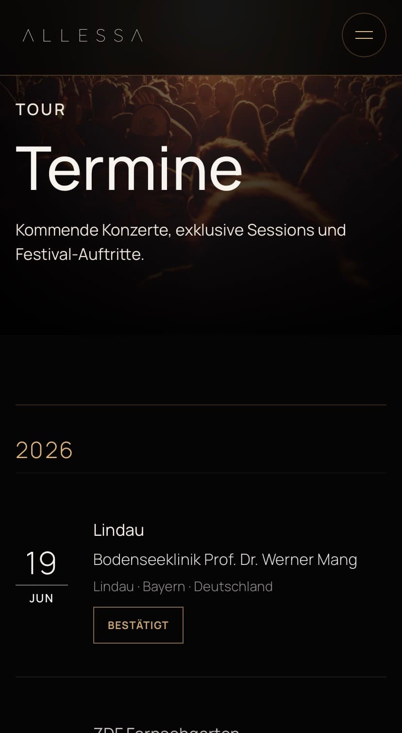 Artist Website für Allessa Mobile Ansicht 3